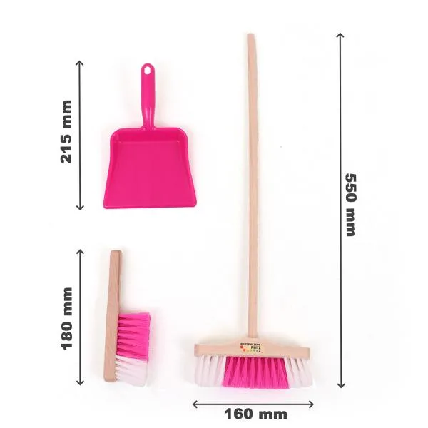 Kinderbesenset-Reinigungsset-pink-Abmessung Kinderbesenset-Reinigungsset-pink-Abmessung