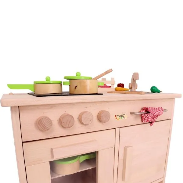 Kindergarten-Spiel-Küche aus Massivholz für U3-Kinder – pädagogisch wertvolles spielen erlernen – Kinder-Küche mit Herd,