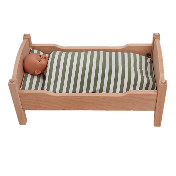 Puppenbettwäsche grün-weiß gestreift von einer Näherin in Handarbeit Puppenbettwäsche grün-weiß gestreift von einer Näherin in Handarbeit