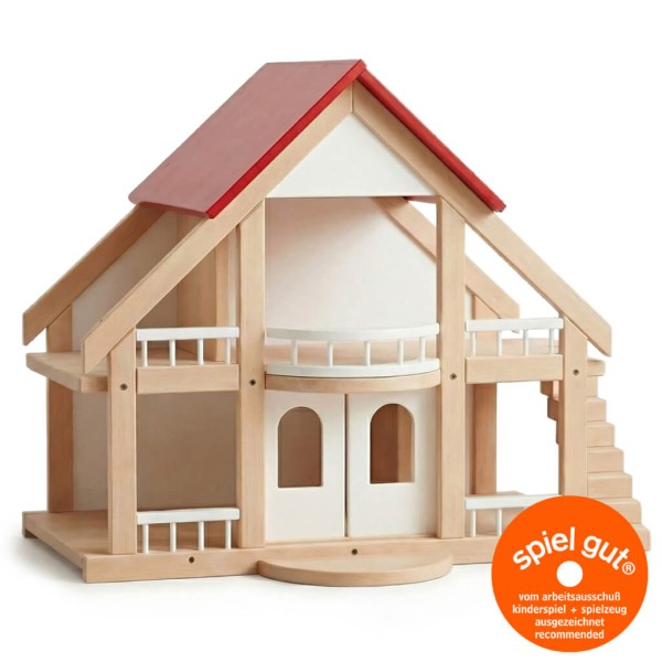 Offenes Puppenhaus Bauernhof aus Holz mit Balkon, Treppe und Schiebetüren