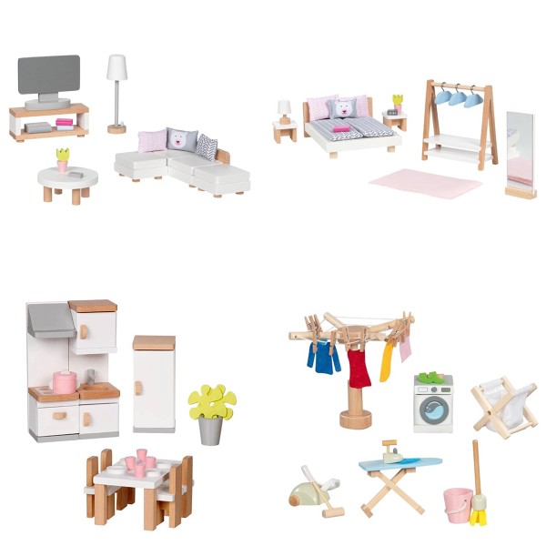 Puppenhausmöbel für 4 Räume