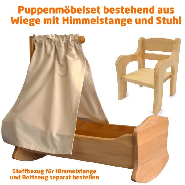 Puppenmöbel Set | Tisch + 4 Stühle aus Massivholz | Puppen Zubehör 5023+5021