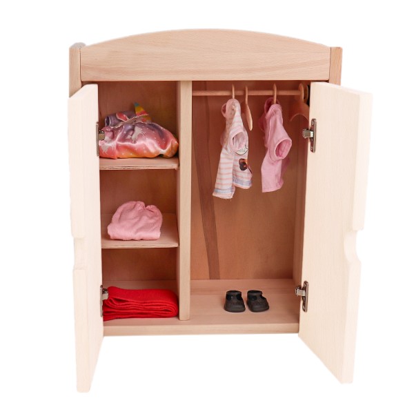 Puppenschrank aus massivem Vollholz für Kleidung, Schuhe