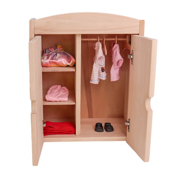 Puppenschrank aus massivem Vollholz für Kleidung, Schuhe
