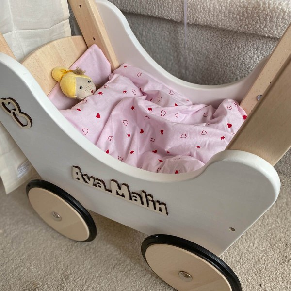 Puppenwagen aus Holz - Für die Baby Puppe zum Schieben Puppenwagen aus Holz - Für die Baby Puppe zum Schieben