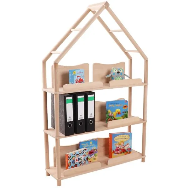 Massiv Holz Kinder Bücherregal | 3 Fächer mit Spitzdach