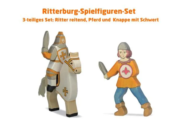 Ritter – Pferd – Knappe mit Schwert | Set weiß | Holztiger Ritterburg-Spielfiguren im Set Ritter – Pferd – Knappe mit Schwert | Set weiß | Holztiger Ritterburg-Spielfiguren im Set