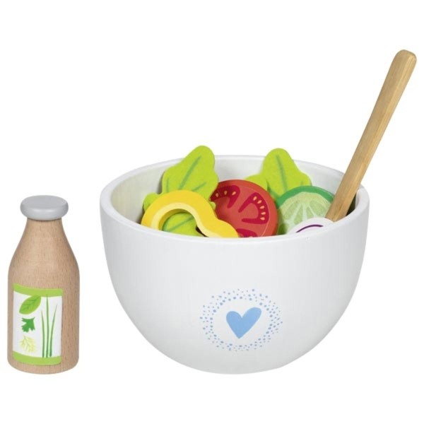 Kinder spielen mit dem Holz-Salat-Set „Vitalbowl“ in der Spielküche Kinder spielen mit dem Holz-Salat-Set „Vitalbowl“ in der Spielküche