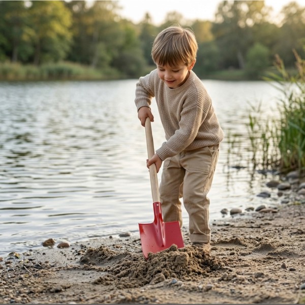 Roter Kinder-Spitzspaten aus Metall mit Holzstiel Metallspaten für Kinder mit spitzer Form und roter Farbe Gartenwerkzeug Kinder roter Spitzspaten