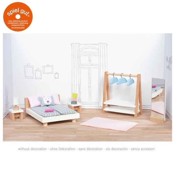 Schlafzimmer Puppenhausmöbel Set 18-teilig aus Holz/Textil | Goki