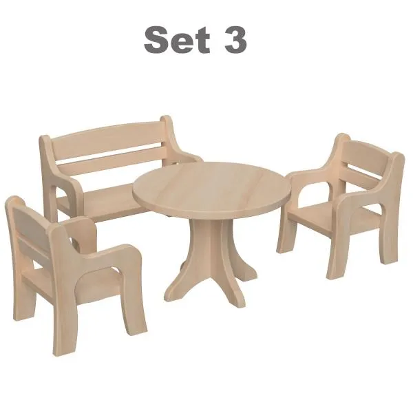 puppenmoeel im set 3 besteht aus tisch stuhl und bank