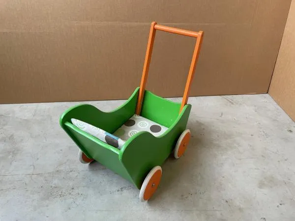 Lauflernwagen - Puppenwagen aus Holz - grün/orange
