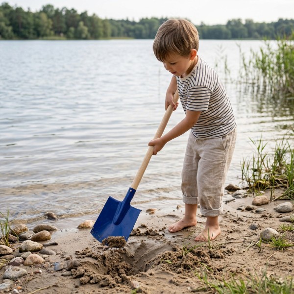 Blauer Kinder Spaten mit Holzstiel Kinderspaten blaues Blatt und Holzgriff Gartenspielzeug Kinder Spaten für Sandkasten