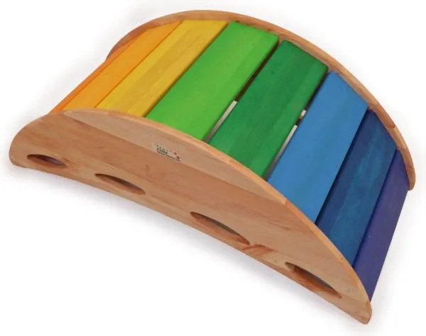 bunt-Natur-Regenbogen-Massivholz-Babywippe-Kletterbogen-Wippe-Baby-Montessori-Spielzeug