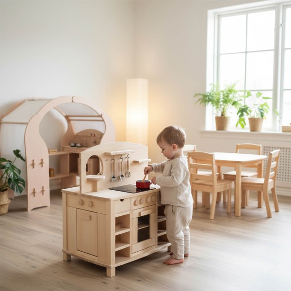 Spielküche Cinderella - Am Herd kochendes Kind Spielküche Cinderella - Am Herd kochendes Kind