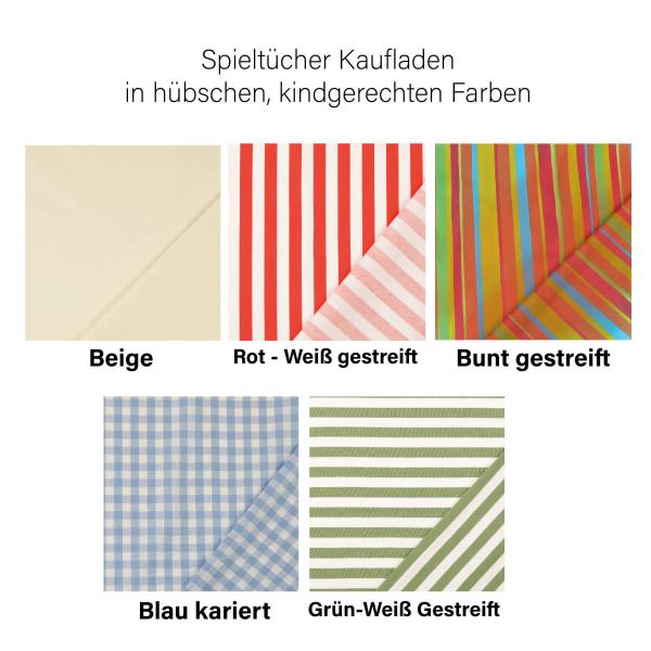 Kaufladen Spieltuch in verschiedenen Farben erhältlich - beige, rot-weiß, bunt Kaufladen Spieltuch in verschiedenen Farben erhältlich - beige, rot-weiß, bunt