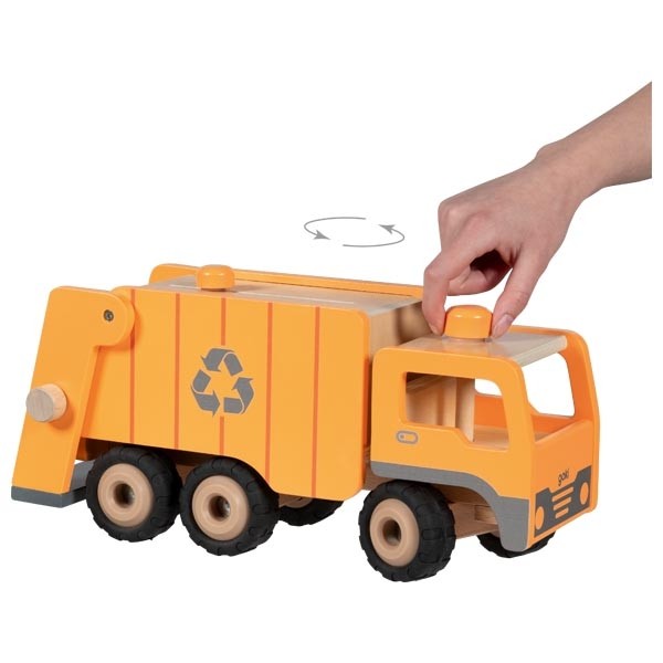 Robustes Spielzeug Müllauto mit leiser Gummibereifung wird geschoben
