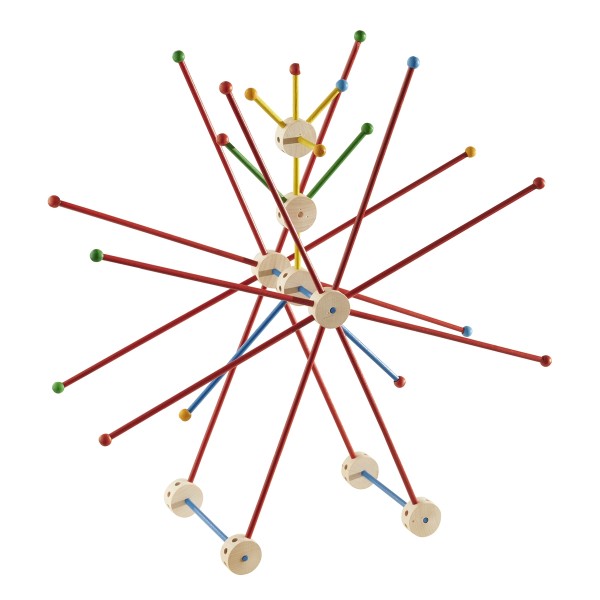 SteckART Set 1 Holzbaukasten als gebauter Stern mit bunten Stäben