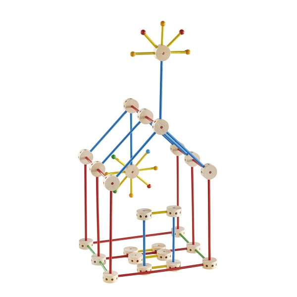 Hausähnliches Bauwerk aus dem SteckART Set 2 mit bunten Holzstäben