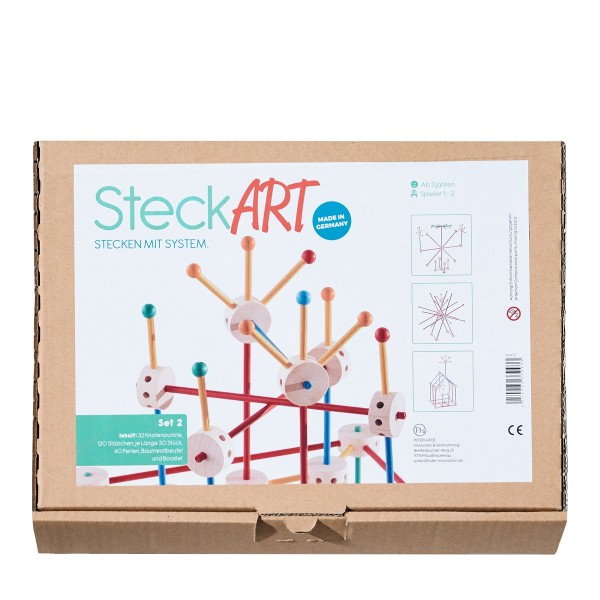 Verpackung des SteckART Set 2 mit Angaben zu Inhalt und Spielideen