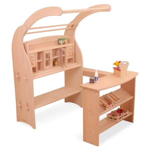 Theke für Spielständer und Kaufladen | Kinder Spieltheke Erweiterung aus Buche Massivholz