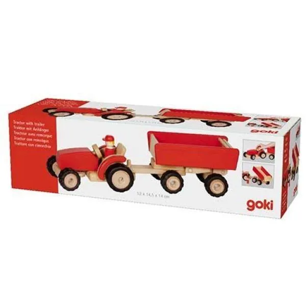 Spielzeug-Traktor mit Anhänger rot für Holz-Bauernhof