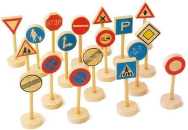 50 Stück hölzerne Warn  und Verbotsschilder Verkehrszeichen Baby Lernspielzeug 
