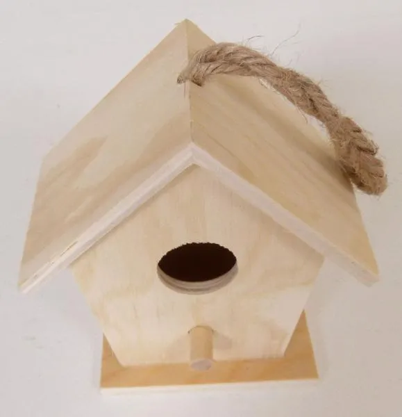 Kleines, eckiges Naturholz-Vogelhaus für Garten und zum Basteln