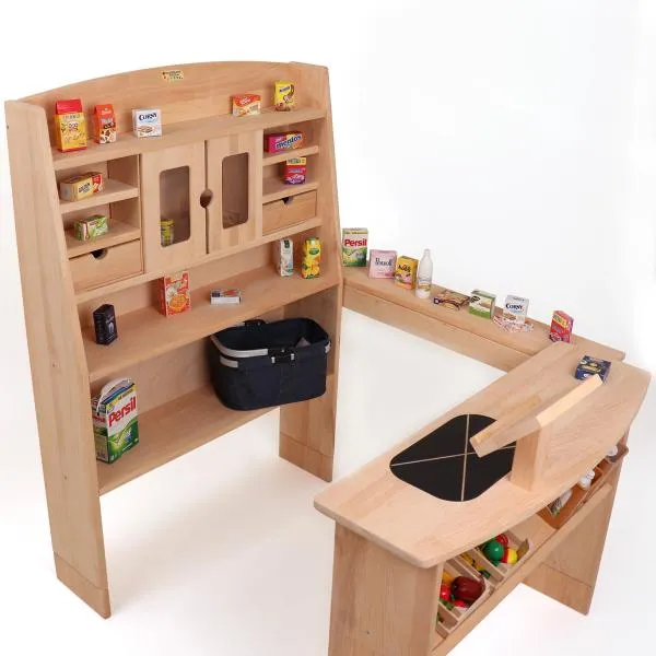 Theke für Spielständer und Spielküche | Kinder Spieltheke Erweiterung aus Buche Massivholz