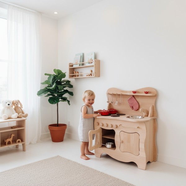 Waldorf Spielküche - Spielendes Kind im Kinderzimmer