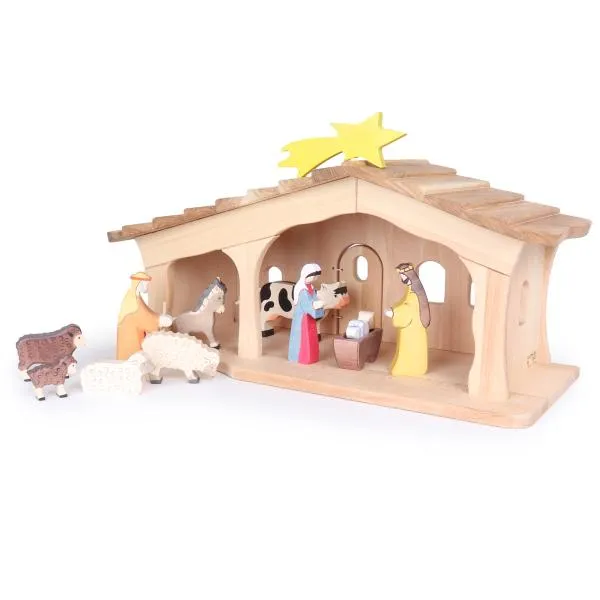Große Weihnachtskrippe mit Schindeln | Holzkrippe | Kinder-Bauernhof Große Weihnachtskrippe mit Schindeln | Holzkrippe | Kinder-Bauernhof