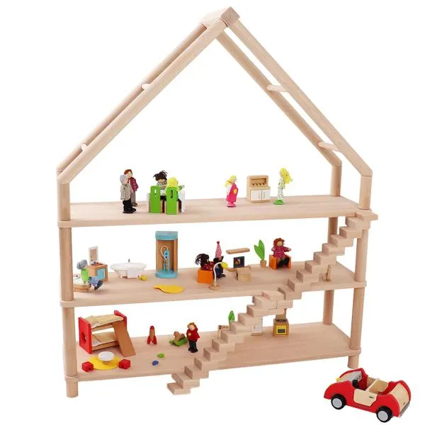 Puppenhaus schmal | Bücherregal | aus Massivholz | mit Spitzdach | 8215