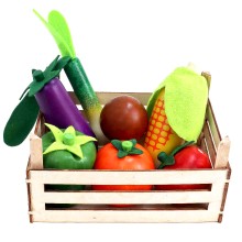 Spiellebensmittel Set aus Holz mit Stiege - 8-teilig - mit Obst und Gemüse