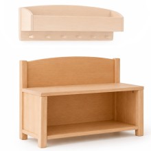 Kinder Sitzbank mit Schuhfach aus Erlenholz freigestellt auf weißem Hintergrund – klare Produktansicht.