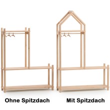 Montessori Garderobe im Vergleich mit und ohne Spitzdach aus natürlichem Buchenholz