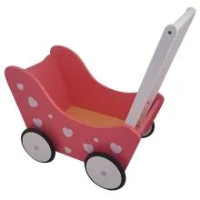 Puppenwagen aus Holz - DW18 pink mit Herzchen – Lauflernwagen – Laufwagen – Buggy – Puppenmutti – Baby Born Puppe