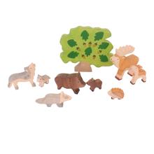 Wald-Tiere-Set-Hirsch,Kitz,Wildschwein, Eber, Frischling, Wolf, Welpe, Dachs, Igel,Holz-Spielfigur, Geschenk, Kindergeburtstag, Weihnachtsgeschenk