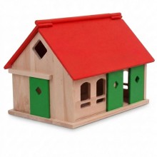 Holz Bauernhof aus Buche natur mit rotem Dach – großer Stall mit Garage und Schiebetüren