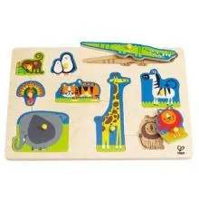 Bio-Babyspielzeug – Feinmotorik fördern – pädagogisches Spielzeug – Waldorf geeignet – Steckpuzzle Dschungeltiere E 1403 Hape Beleduc