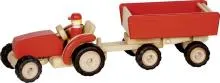 Kinderspielzeug Traktor mit Anhaenger Goki 55941 fuer Bauernhof aus Holz