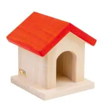 Kinder-Hundehuette aus Massivholz mit rotem Dach