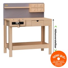 Kinder-Werkbank, grau-natur, Massivholz, nachhalig von Holzspielzeug Peitz