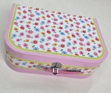 Buntes Kinder Teeservice aus Blech im rosa Koffer mit Blumenmuster