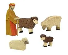 Krippenfiguren Set Hirte mit Schafen | Holztiger | Weihnachtskrippen | Schafherde