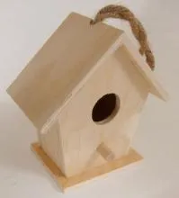 Kleines, eckiges Naturholz-Vogelhaus für Garten und zum Basteln – Bastelmaterial – Kindergarten – Kita