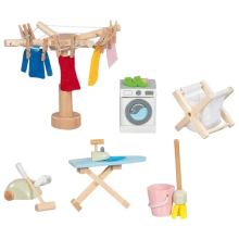 Waschküche Puppenhausmöbel Set 29-teilig aus Holz/Textil | Goki